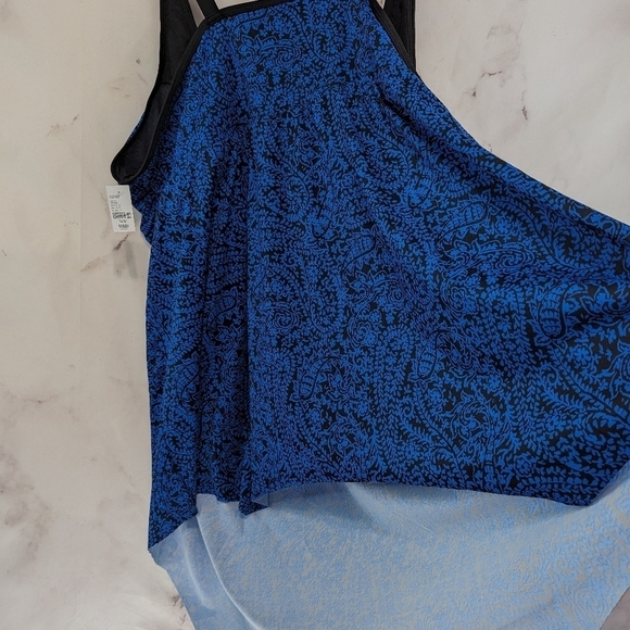 Catherines Swim Top Womens 34W Bathing Suit Blue Black Padded Tankini - Picture 11 of 11